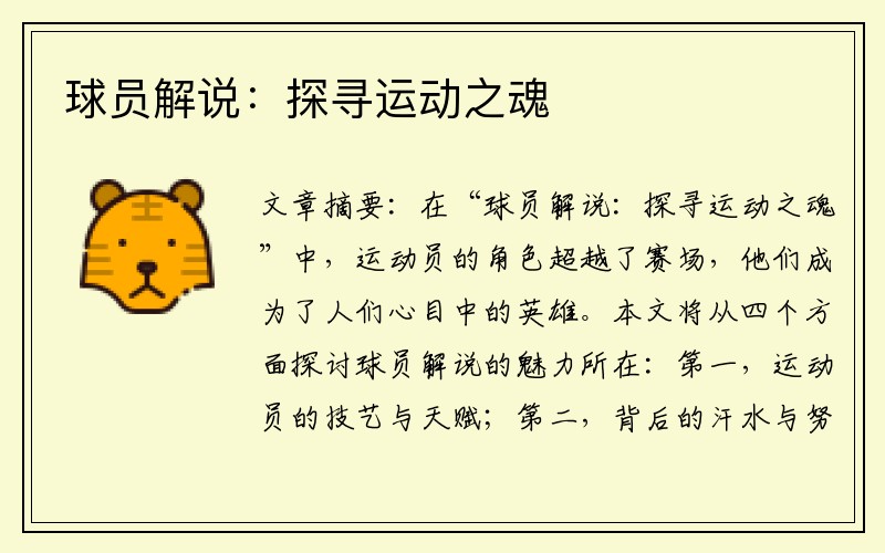 球员解说：探寻运动之魂